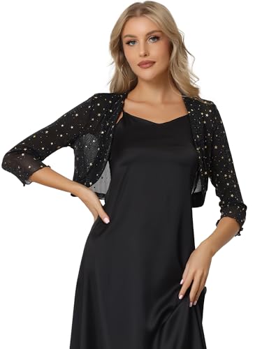 Allegra K Star Mesh Cardigan for Women's Metallic Long Sleeve Party Crop Sheer Bolero Shrug