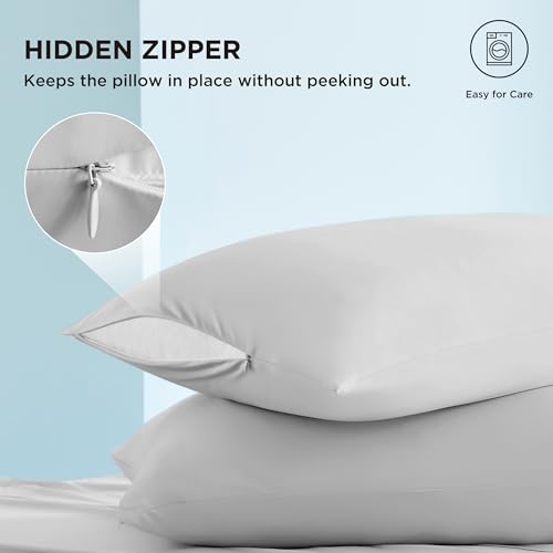 Bedsure Cooling Pillow Cases, Zipper Pillow Cases Queen Size Set of 2, Cool Pillowcases for Hot Sleepers & Night Sweats, Soft & Breathable Cold Pillow Covers for Hair & Skin, Gift, Grey, 20x30 Inches