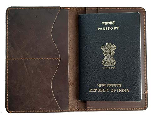 RJKART Leather Passport Holder, Money Wallet, Documents Holder, Travel Portfolio for Mens and Womens Brown Gift for Men Woman