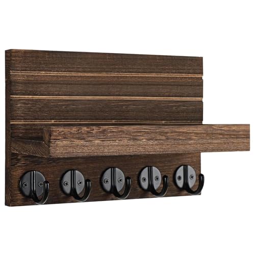 Portachiavi da parete, organizer per posta in legno, rustico, da parete, con mensola, organizer per chiavi d'ingresso per corridoio, fattoria o decorazione ufficiale