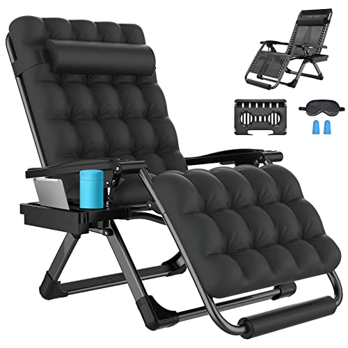Slendor Oversized Padded Zero Gravity Chair Xxl, 33Inch Zero Gravity Recliner, Folding Reclining Lounge Chair,Indoor Outdoor Patio Chairs With Pillow, Footrest,Cup Holder, Support 500Lbs,Black #TOP8