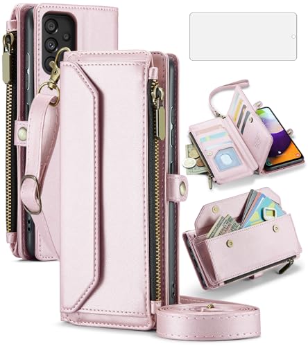 Coque Samsung A52s 5G étui portefeuille zippé avec protège-écran et porte-cartes rabat