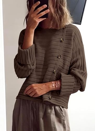 Image of PRETTYGARDEN Womens Sweaters Fall 2026 Casual Long Sleeve Crewneck Button Loose Winter Knit Pullover Sweater Tops