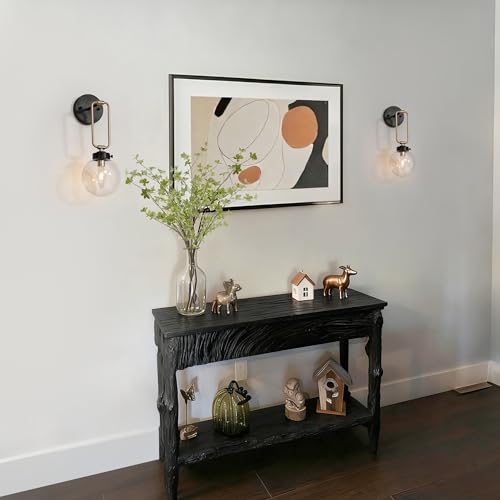 Image of KSANA Black and Gold Wall Sconce, 1-Light Wall Mounted Light Fixtures 14.5 inch H Mid-Century Modern Sconce Wall Lighting for Bedroom Living Room, Clear Globe Glass Shade