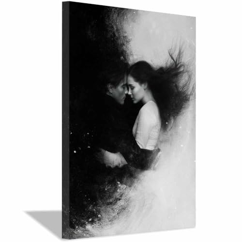 Tableau toile décoration murale amoureux cosmiques poster noir et blanc