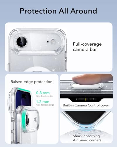 Image of ESR for iPhone Air Case, Camera Control Cover, Compatible with MagSafe, Shockproof Military-Grade Protection, Magnetic Phone Case for iPhone Air, Classic Hybrid Case, Clear Shimmer