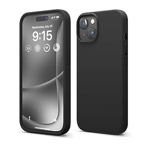 elago Liquid Silicone Hoesje Compatibel met iPhone 15 Case, Premium Siliconen, Full Body Beschermhoes [4 Lagen Schokbestendige Structuur], Anti-Kras Zachte Microvezel Voering (Zwart)