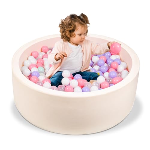 Image of Foam Ball Pit, 35.4"x 11.8" Ball Pits for Toddlers, Soft Round Kiddie Baby Ball Pool for Kids, Ideal Gift for Babies Indoor Outdoor Game, Balls not Included (Off-White)
