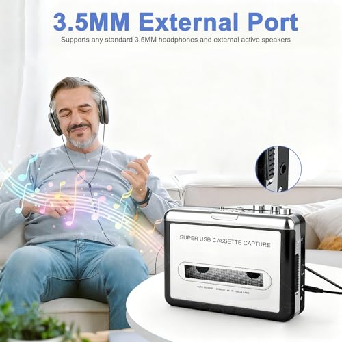 Lecteur et convertisseur cassette portable USB Walkman vers PC avec sortie jack audio - 6