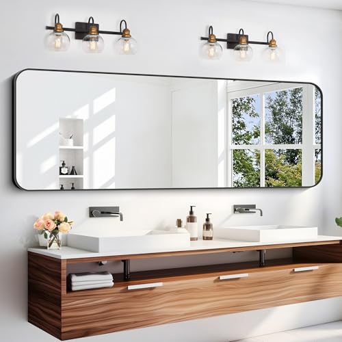 Image of DESBING 60 inch x 20 inchBathroom Mirror, Matte Black Wall Mirror with Metal Frame, Decorative Rectangular Vanity Mirror for Bedroom Bathroom Living Room Entryway (Horizontal /Vertical)