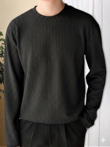 Image of Men's Polyester T-Shirt with Round Neck Long Sleeves Solid Pattern Regular Fit and Standard Length | Mans T Shirts for Casual