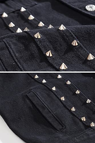 Image of ebossy Men's Ripped Distressed Denim Vest Sleeveless Button Up Jean Vest Jacket (Large, Rivet Black)