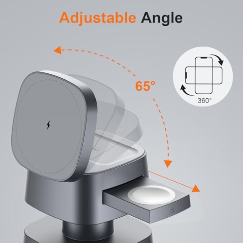 AIYUNDI 4 in 1 Wireless Charging Station for Apple Devices with Night Light, Mag-Safe Charger Stand, 15W Fast Charging for iPhone 17/16/15/14/13/12 Series, iWatch & AirPods(with USB-C Cable) - image 8