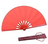 HONSHEN Dance Folding Hand Gift Fan-Red Small Chinese Kung Fu Tai Chi ABS Plastic-Nylon Hand Held Folding Fans for Men/Women/Children With a Fabric Case for Protection 11.8inch (Red)