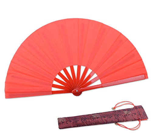 HONSHEN Dance Folding Hand Gift Fan-Red Small Chinese Kung Fu Tai Chi ABS Plastic-Nylon Hand Held Folding Fans for Men/Women/Children With a Fabric Case for Protection 11.8inch (Red)