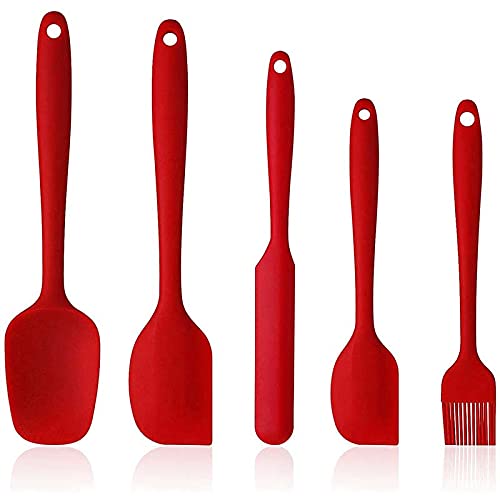 WTING Silicone Spatulas Set,Set of 5 Non-Stick Heat Resistant Baking Tools Kitchen Utensils,for Cooking, Baking and Mixing