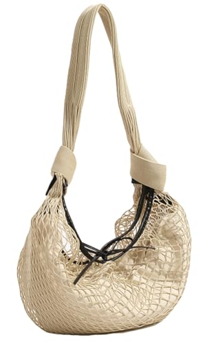 Womens Boho Crochet Handbag Large Woven Knit Dumpling Beach Bag Summer Slouchy Hollow Tote Shoulder Purse String Bag