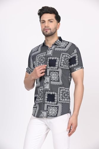 Image of CVC Fashion Men's Printed Button-Down Shirt - Aesthetic Regular Fit Half Sleeve Casual Shirt for Men, Ideal for Summer & Beach Wear