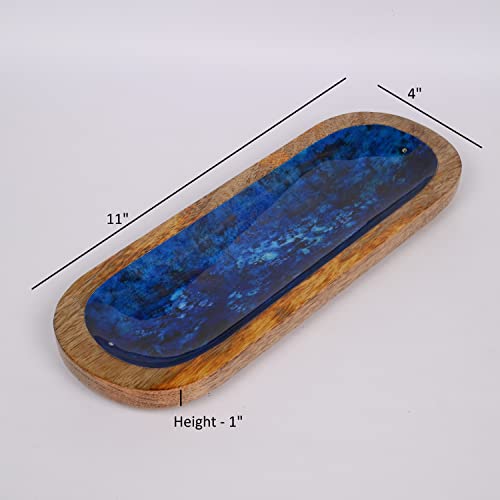 Edhas Mango Wood Modern Incense Ash Catcher, Incense Stick Holder For Home Décor, Yoga, Meditation (Aqua Blue) (11" X 4" X 1") #TOP6