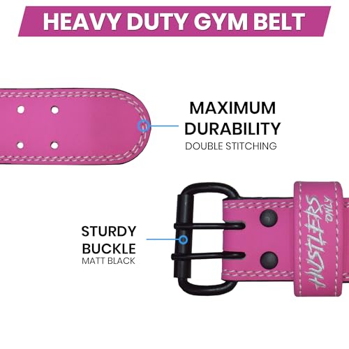 HUSTLERS ONLY Weight Lifting Belt for Men & Women – 7mm Thick Leather Gym Belt 4” Padded Back Support - Weight Belt for Powerlifting, Bodybuilding, Deadlift, Squat Workouts (Pink - M) - Image 4