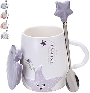 Adorable Ceramic Coffee Mug - Porcelain 14oz Tea Mugs Set With Matching Lid