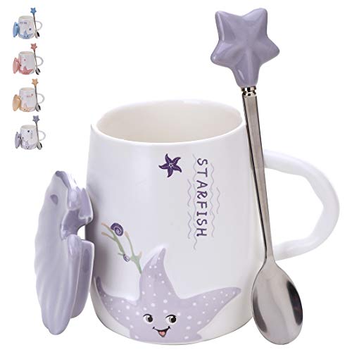 Adorable Ceramic Coffee Mug - Porcelain 14oz Tea Mugs Set With Matching Lid