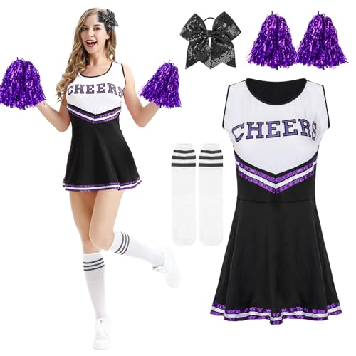 Kitimi Cheerleader Kostüm Damen für Erwachsene, Cheerleadering Outfit Fancy Dress Uniform mit Pompoms Haargummi Socken, High School Cheerleader Kostüm für Verkleidung Karneval Party Cosplay Fasching Kitimi Cheerleader Kostüm Damen für Erwachsene, Cheerleadering Outfit Fancy Dress Uniform mit Pompoms Haargummi Socken, High School Cheerleader Kostüm für Verkleidung Karneval Party Cosplay Fasching
