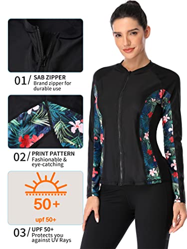 Image of ATTRACO Women's Rashguard Swimsuit Zip Front Sun Protection Swim Shirt UPF 50+
