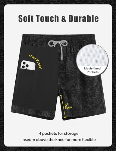 Image of APTRO Men's Swim Trunks with Compression Liner 5 Inch Bathing Suit Beach Swimsuits