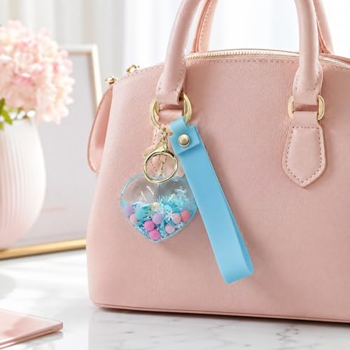 Image of Wanna Party Heart Shaped Beads Keychain with Blue Wrist Strap, Cute Bag Charm Key Ring for Girls, Backpack Accessories, Birthday Return Gifts, Party Favors, School Bag Decoration - 1PC