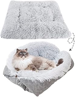 Nwvuop Soft Cat Bed Pet Beds for Cats Kittens Fluffy Cat Bed 2 in 1 Kitten and Puppy Sleeping Cushion Bed Warm Cat Bed, Grey