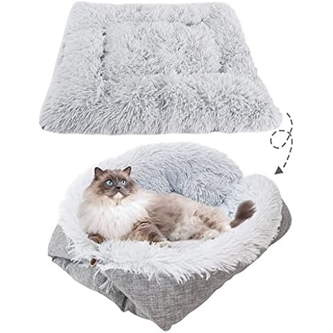 Katzenbett Flauschig und Weich 2 in 1 Katzenbett Katzendecke zum Schlafen Hundebett Flauschig Grau Cover