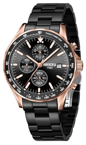 NIBOSI Chronograph Quartz Premium Classic Wrist Watches for Men, Formal Stainless Steel Metal Chain Men’s Watch with Date and Luminous Function Gift for Men (Black-Gold-Black) (B0CVH9PMXK) Amazon Price History, Amazon Price Tracker