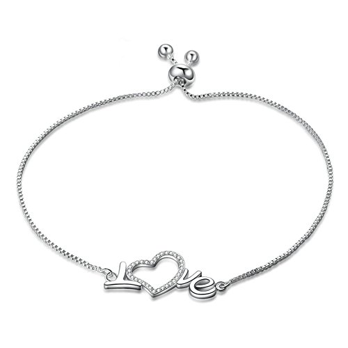 Jewellery Pulsera con dijes, Pulsera chapada para Mujer, Exquisita Forma de Letras de Amor, Longitud Ajustable, circonita cúbica Jewellery
