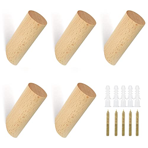 LANSKYLAN 5er Set Holz Haken Wandhaken Kleiderhaken Holz Wand 3x8cm...