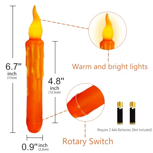 Image of 4pcs Orange Real Wax LED Tapered Candles, Battery Operated, Remote Controlled, 6inches, Perfect for Weddings, Decorations, Emergency Use