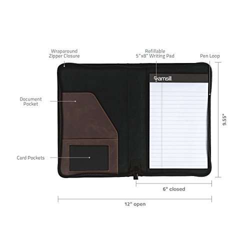 samsill small vintage portfoliozipper faux leather portfolio book style hardback design business amp interview padfolio organizer holds 5 x 8 writing pad dark brown