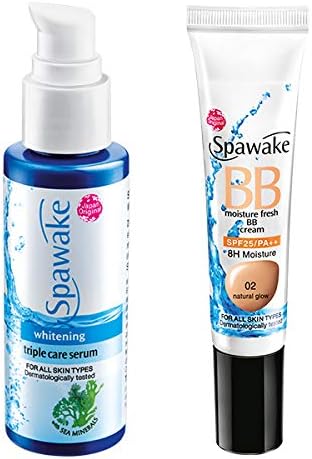 Spawake Face Serum Whitening Triple Care with Vitamin C for Smooth and Bright Skin 45ml + Moisture Fresh BB Cream Natural #02 15ml, Combo Pack