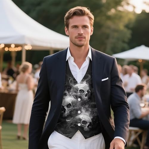 Mens Suit Vest with Pocket 3D Print Casual Business with Button Formal Dress Waistcoat Vests Size S - 4XL3