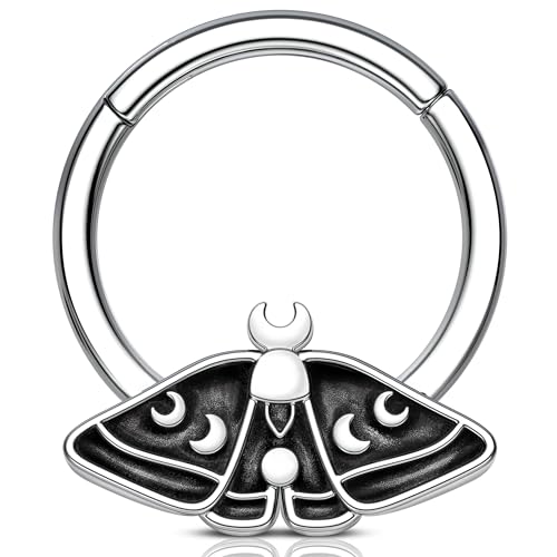 Melighting 16G Halloween Septum Ring Moth Helix Earring 316L Stainless Steel Daith Earring 10mm Septum Clicker For Women Gothic Cartilage Earring