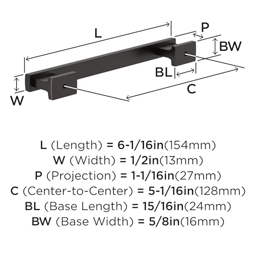 Image of Amerock 25 Pack 5-1 /16 inch Triomphe Oil-Rubbed Bronze Drawer Pull | 5-1 /16 inch (128mm) Center-to-Center Mounting Distance and 6-1 /16 inches Overall Length, Durable Zinc Cabinet Hardware