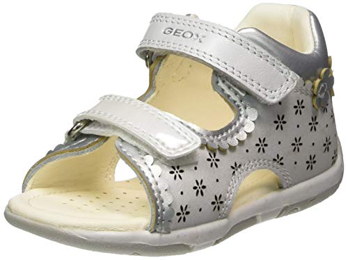 Geox B Sandal TAPUZ Girl, Sandalias de Punta Descubierta Bebé-Niñas, Blanco (White/Silver C0007), 24 EU