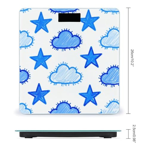 Báscula digital de baño con diseño blanco y azul con pantalla LCD miniatura 2