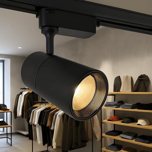 FactorLED Spot LED 30 W noir pour rail monophasé 24°, orientable, grande luminosité 3000 lm, UGR11, NO FLICK, spots plafonds, éclairage commercial,...