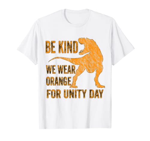 Be Kind We Wear Orange Unity Day Orange Dinosaur Trex Kids Maglietta