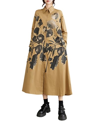 Image of ellazhu Womens Fall Casual Patchwork Funky Long Sleeve Designer Dress Loose Blouse GY2787 A