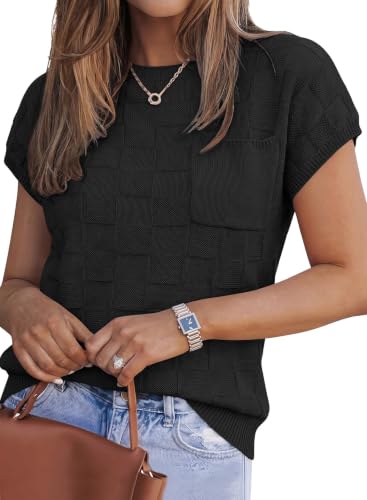 Image of SHEWIN Womens Fall Tops for Women Casual Crewneck Short Sleeve Shirts Cap Sleeve Knit Sweater Vest Summer Tops