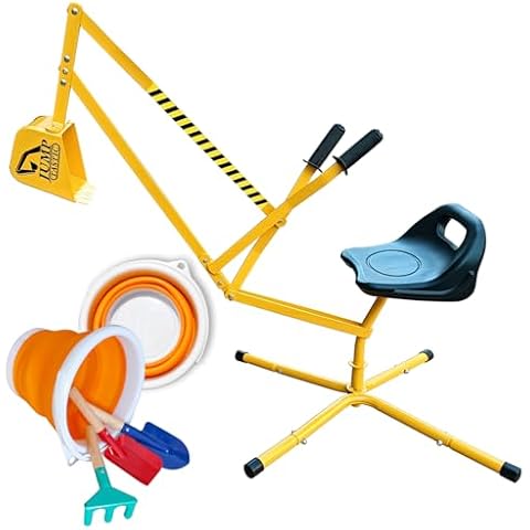 Sand Digger Sandbox Digger Toy, 360°Rotating Base, Sturdy Stable Steel Frame Structure-Metal Bucket, Kids Digger Excavator Digging Toys Excavator Ride on Beach Toys, Ideal for Sand Sandbox Beach Snow Cover