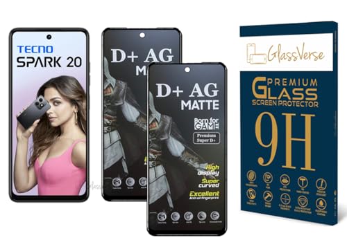 Image of GlassVerse D+ Matte Tempered Glass With 18H Hardness For Tecno Spark 20 (Pack Of 2) with Free Installation Kit Full screen Coverage - 6.56 inch