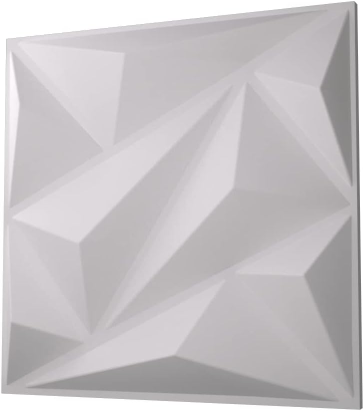 Anigma 3D PVC Wall Panels, 5 Different Shapes, White/Black, Easy Installation, 12 Panel Pack, 500x500mm Each Panel (Polygons/White)